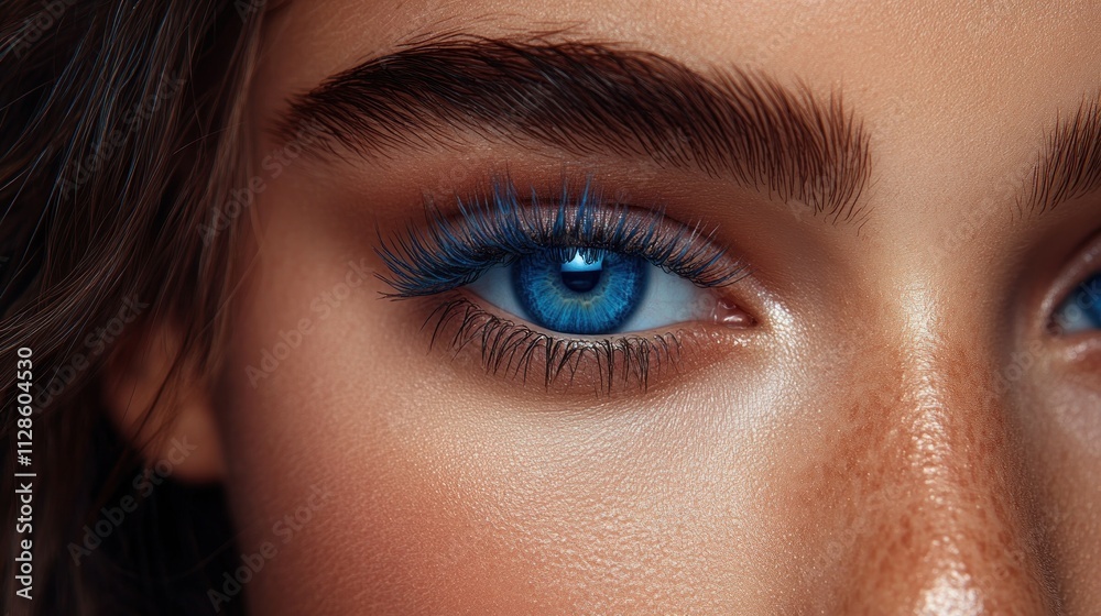 Fototapeta premium Close-up of woman's eye with vibrant blue makeup.