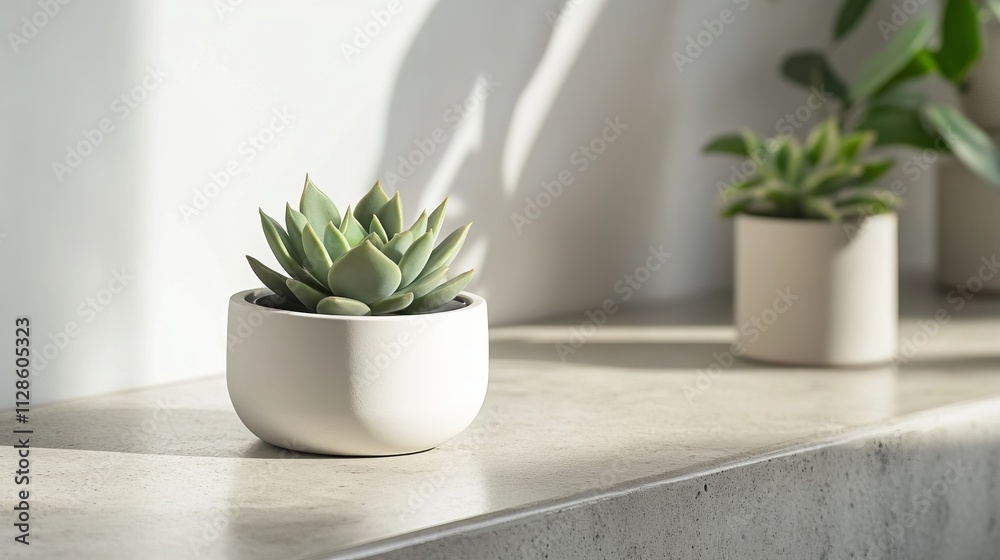 Minimalist Succulent in a White Pot on a Concrete Surface: A serene indoor plant display Minimalist Succulent in a White Pot on a Concrete Surface: A serene indoor plant display