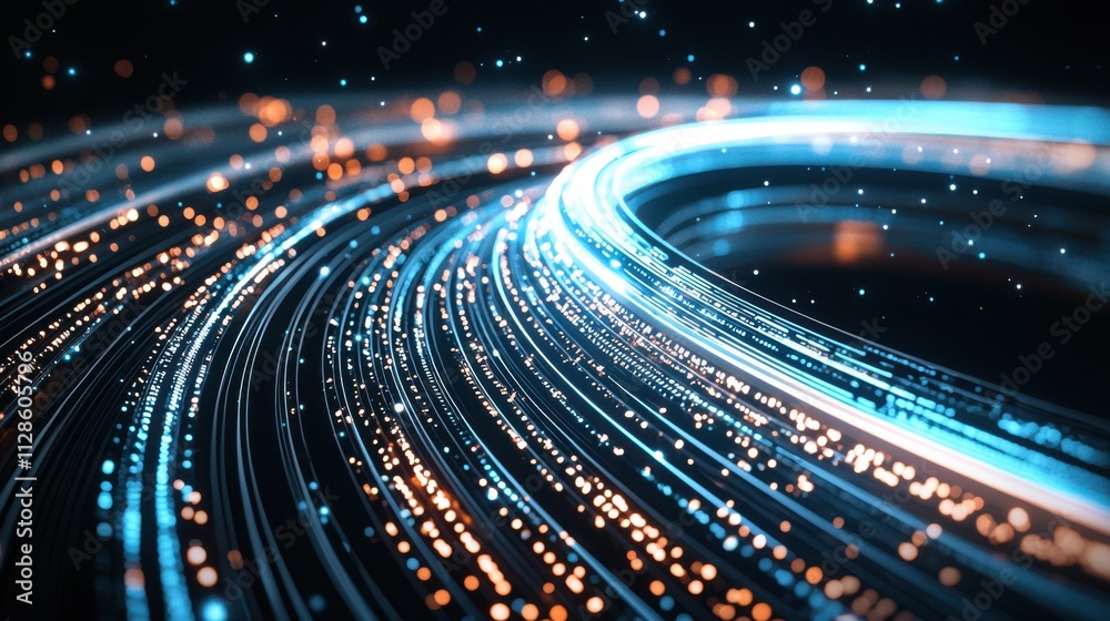 Abstract Blue & Orange Light Trails, Futuristic Technology Background Abstract Blue & Orange Light Trails, Futuristic Technology Background