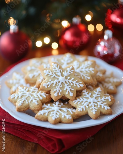 Christmas Cookie Delight A Plate of Gingerbread Treats on a Red Napkin Festive Atmosphere Cozy Kitchen Culinary Joy