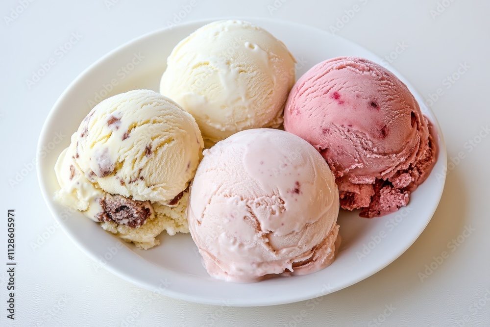 Four Scoops Of Delicious Ice Cream On A Plate Four Scoops Of Delicious Ice Cream On A Plate