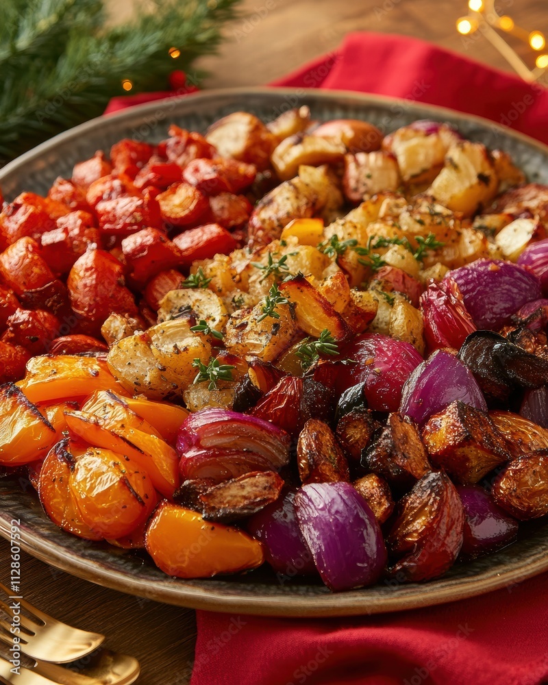 Savoring Christmas Roasted Vegetables and Holiday Side Dishes Festive Table Culinary Delight Warm Atmosphere Seasonal Comfort Savoring Christmas Roasted Vegetables and Holiday Side Dishes Festive Table Culinary Delight Warm Atmosphere Seasonal Comfort