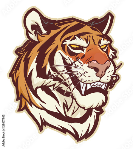 Tiger head ink vectorized illustration. Stylized tiger head on the white background.  photo