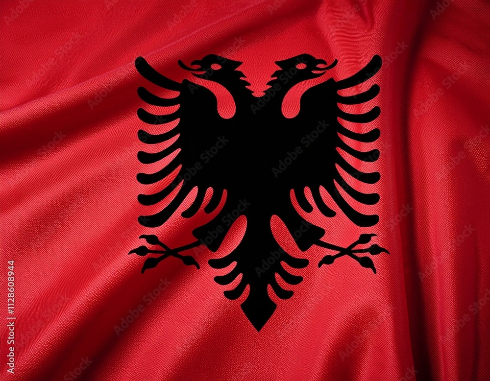 Albania national flag fluttering. The flag blowing in beautiful soft sky. Albania national flag for independence day. Albania national flag fluttering. The flag blowing in beautiful soft sky. Albania national flag for independence day.