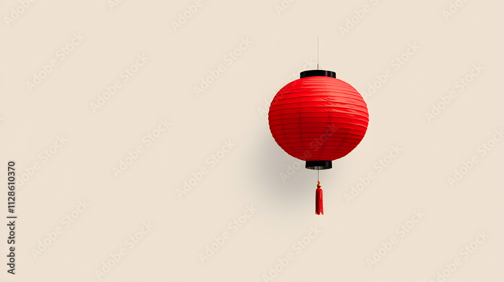 Obraz premium A simple illustration of a red lantern, symbolizing celebration and culture in Chinese traditions. Chinese lantern minimalist.