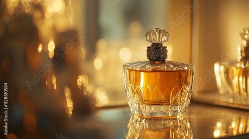 Luxurious Amber Perfume Bottle, Exquisite Crystal Design