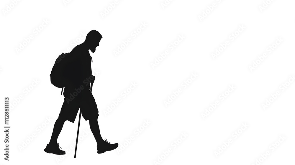 A silhouette of a religious pilgrim walking with a staff, representing journeys in various cultures. Pilgrim walking minimalist. A silhouette of a religious pilgrim walking with a staff, representing journeys in various cultures. Pilgrim walking minimalist.