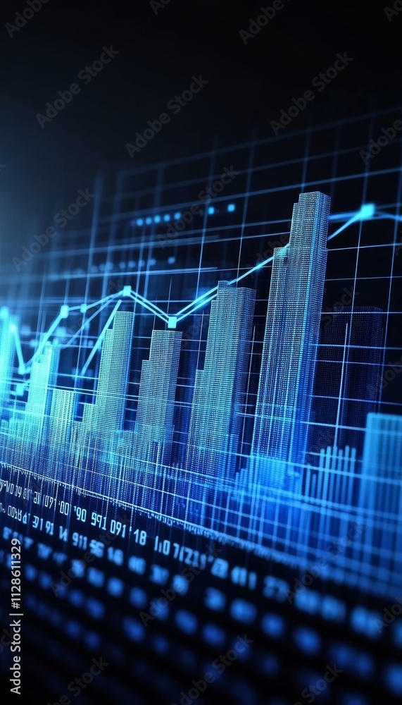 Abstract Blue 3D Chart With Glowing Lines, Business, Finance, and Analytics Illustration Abstract Blue 3D Chart With Glowing Lines, Business, Finance, and Analytics Illustration