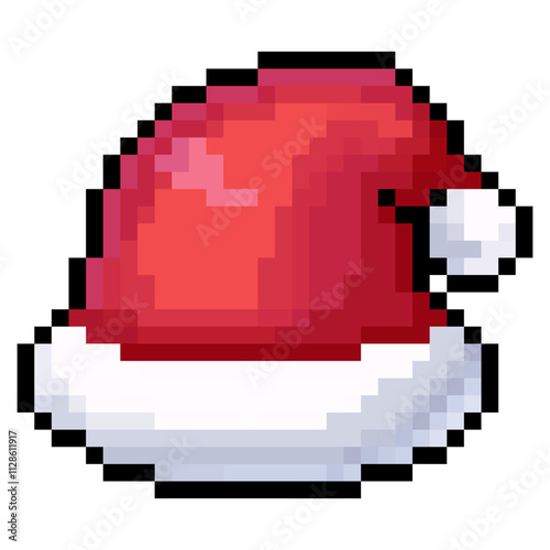 Pixel Santa hat with fluffy white trim and a soft red top ending in a cute pom-pom