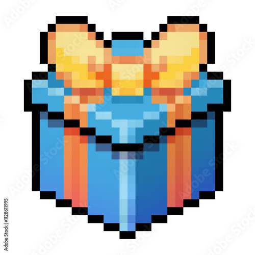 Pixel art gifts with colorful wrapping paper, festive bows, and holiday cheer	