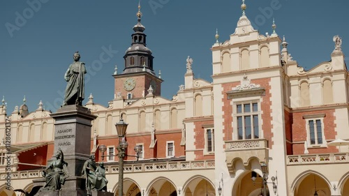 Wallpaper Mural Vibrant Summer Day in Krakow Historic Rynek: 4K Footage of Bustling Main Square Under Clear Blue Skies, Old Town Charm, Tourism, Architecture, Polish Culture, Urban Life, European Travel, Poland Torontodigital.ca
