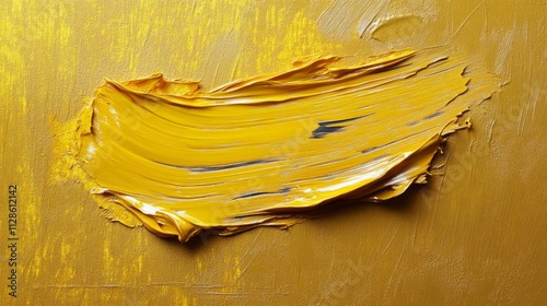 Golden Yellow Acrylic Paint Swirl On Canvas photo