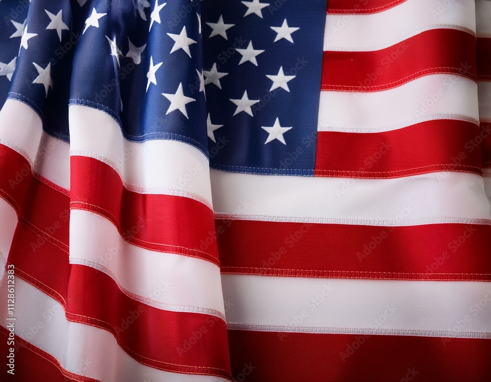 Fototapeta premium A close up of the US flag waving in the wind for Memorial Day or 4th of July