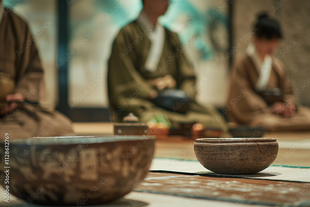 Ai generated picture of a traditional tea ceremony setup with a teapot, tea glasses, and ingredients