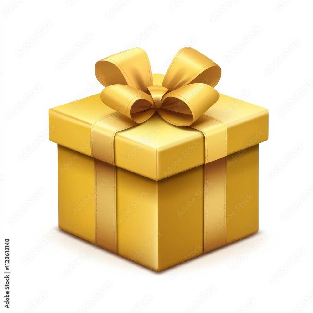 Obraz premium A shiny gold gift box with a decorative ribbon, symbolizing celebration and surprise.