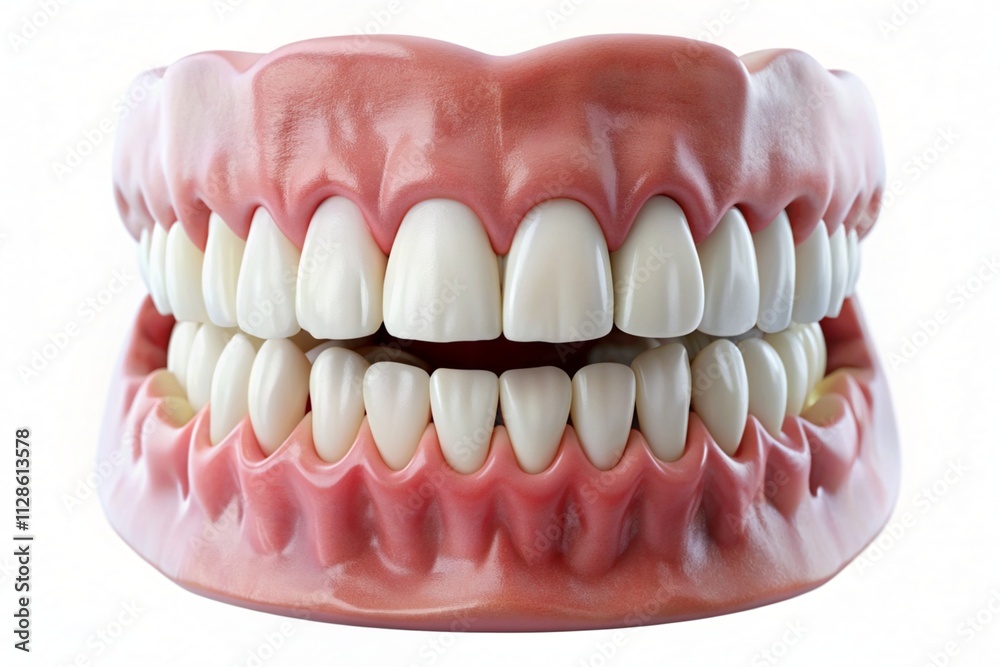 A close up of a fake set of teeth with a blue background A close up of a fake set of teeth with a blue background