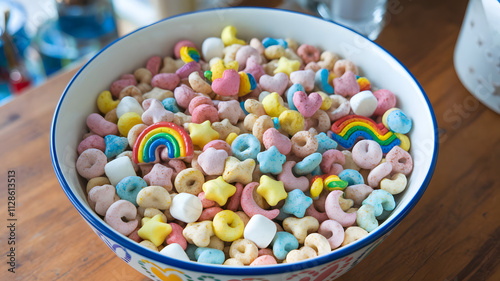Colorful bowl of assorted candy with hearts, stars, and rainbows for a sweet celebration
