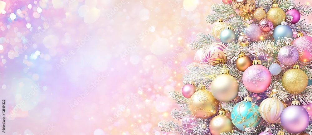 Close-Up of Sparkling Christmas Tree Ornaments, Glimmering in Festive Elegance Close-Up of Sparkling Christmas Tree Ornaments, Glimmering in Festive Elegance