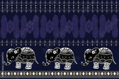 Elephant pattern style Indian. Ethnic south Western decor style. Boho geometric ornament. Vector seamless pattern. Aztec geometric art ornament print. Design for carpet,cover.wallpaper,wrapping,fabric