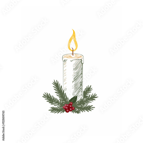 Christmas Candle Sketch Celebration Decoration Winter Event Festival of X-Mas
