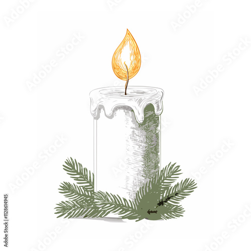Christmas Candle Sketch Celebration Decoration Winter Event Festival of X-Mas
