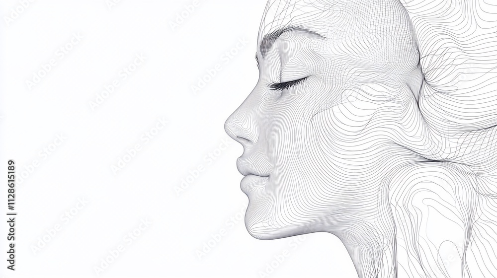 Serene woman's profile, abstract line art.
