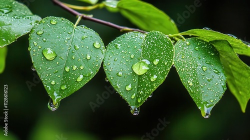 Tropical vines with dewcovered leaves, capturing the role of transpiration in maintaining moisture levels