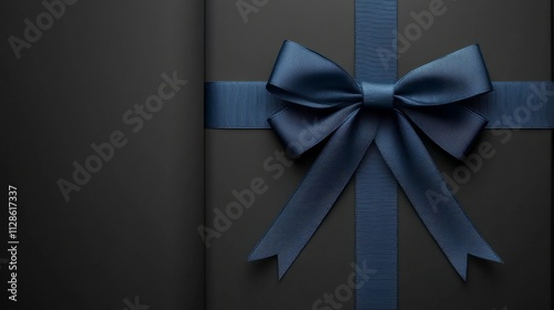 Elegant Dark Blue Bow on Black Gift Box