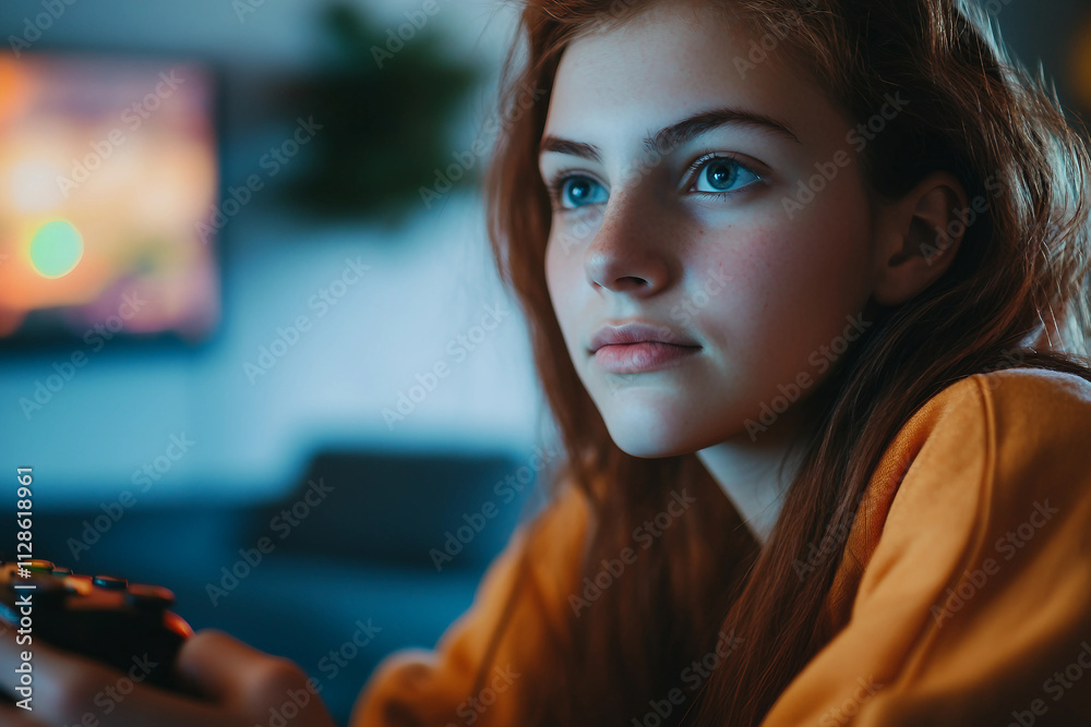 Gamer Immersed in Video Game with Headphones Highlighting Esports and Online Gaming Competition Generative AI Gamer Immersed in Video Game with Headphones Highlighting Esports and Online Gaming Competition Generative AI