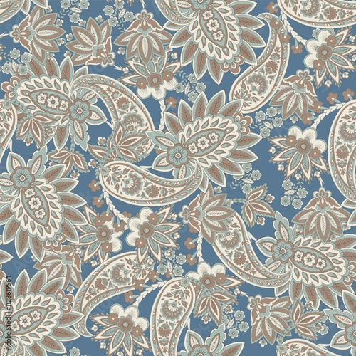 Gorgeous paisley seamless vector pattern with fantastic flowers and leaves. Bohemian textile print inspired by batik. Vintage style