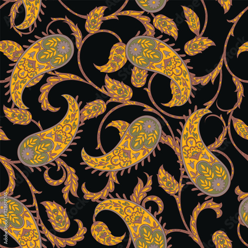 Seamless pattern traditional Asian paisley design. Vector pattern for textile design and fabrics, fashionable and delicate. photo