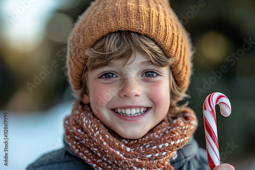 Generative AI Image of a Happy Child Smiling While Enjoying Sweets, Candies, and Bakery Treats photo