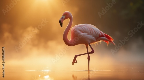 Flamingo on One Leg Close-Up photo