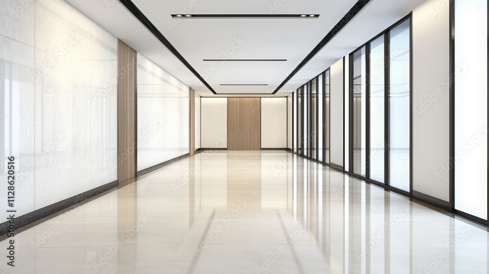 Modern hallway with sleek design and polished floors, suitable for business environments. Modern hallway with sleek design and polished floors, suitable for business environments.