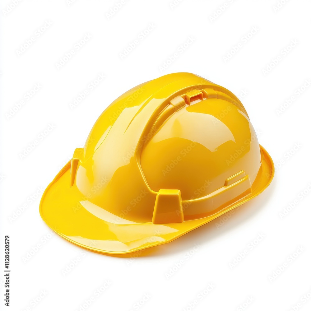 Fototapeta premium A yellow plastic hard hat isolated on white background