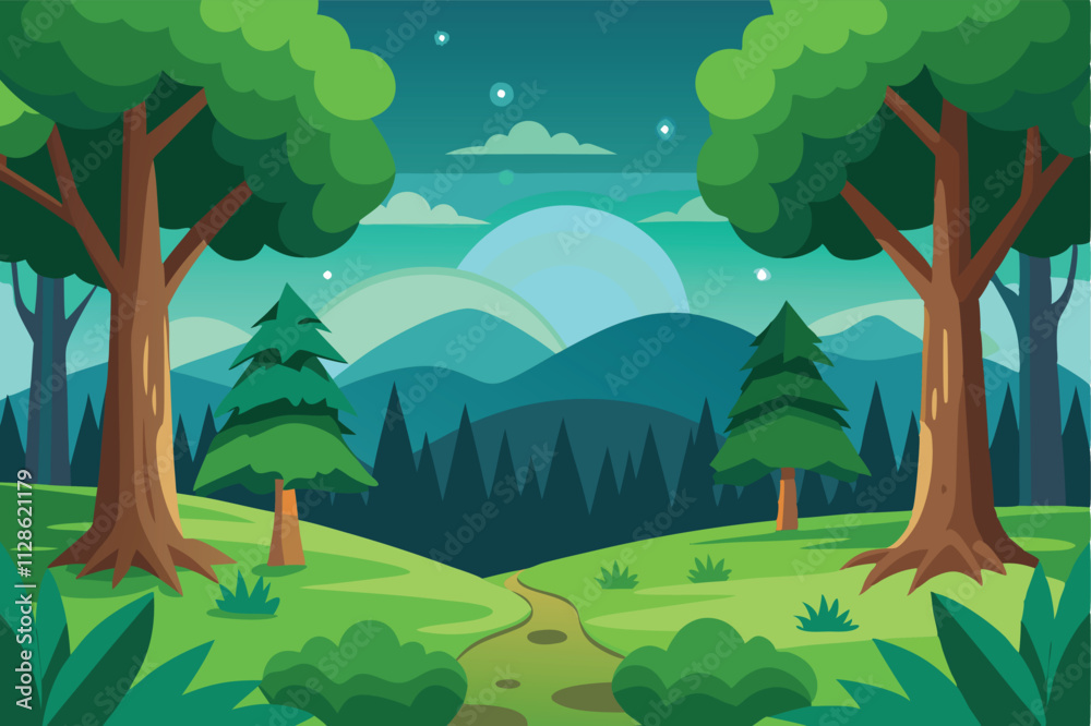 Obraz premium landscape with trees and mountains vector illustration