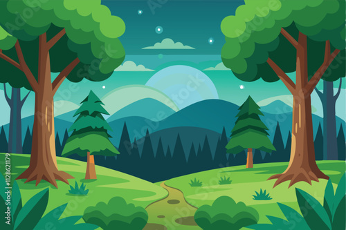 landscape with trees and mountains vector illustration