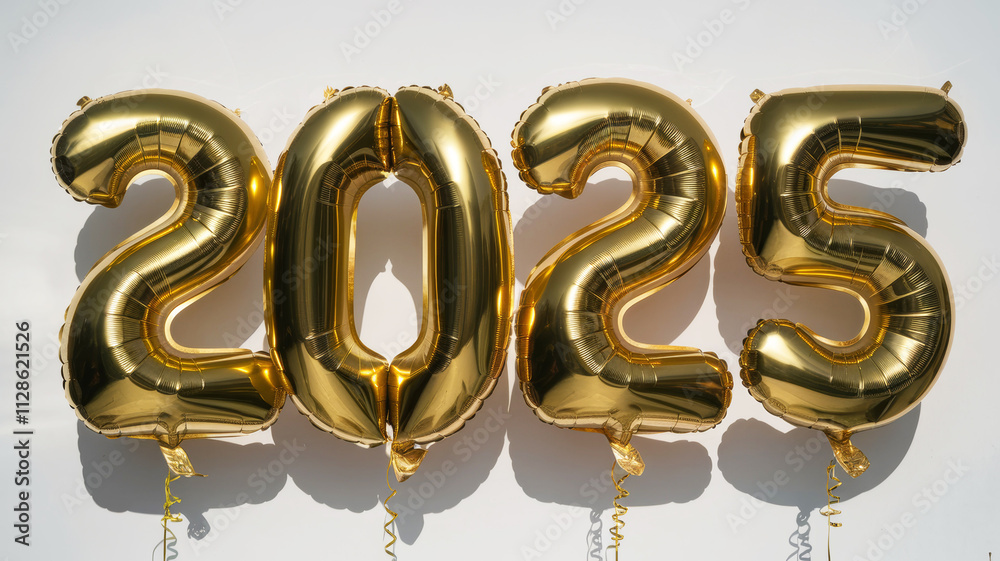 shiny golden gel balloons in the form of the numbers 2025, set against a clean white backdrop, ideal for festive decorations and new year's celebration ideas. shiny golden gel balloons in the form of the numbers 2025, set against a clean white backdrop, ideal for festive decorations and new year's celebration ideas.