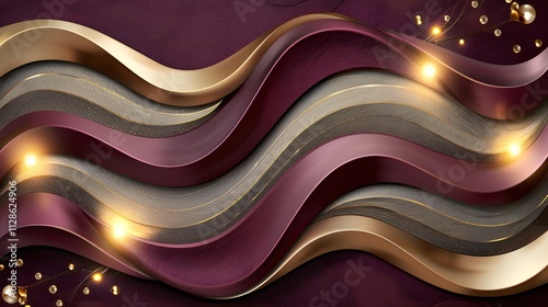 Wallpaper Mural Abstract gold, burgundy, grey waves. Torontodigital.ca