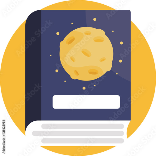 This astronomy book icon, with a detailed moon illustration gracing its cover.