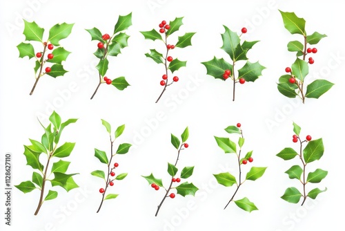 Wallpaper Mural Collection of holly leaves with red berries isolated on white background Torontodigital.ca