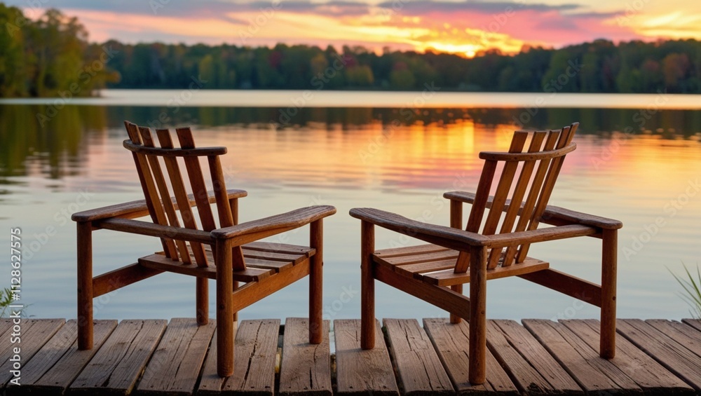 Fototapeta premium wooden chair on the lake