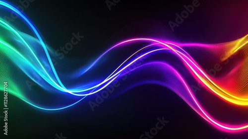 abstract background,Dynamic Spectrum of Neon Light Waves, Abstract Art of Flowing Colors on Black
