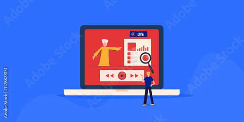 Businessperson showing financial report on digital webinar live video streaming concept. Remote meeting on workplace.