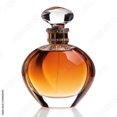 Elegant bottle of perfume isolated on white background photo