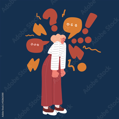 Cartoon vector illustration of the concept of a very angry woman arguing, symbolizing frustration and conflict