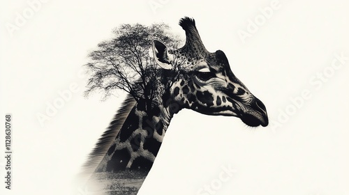 A striking artistic representation of a giraffe blended with natural elements, showcasing creativity in wildlife art. photo