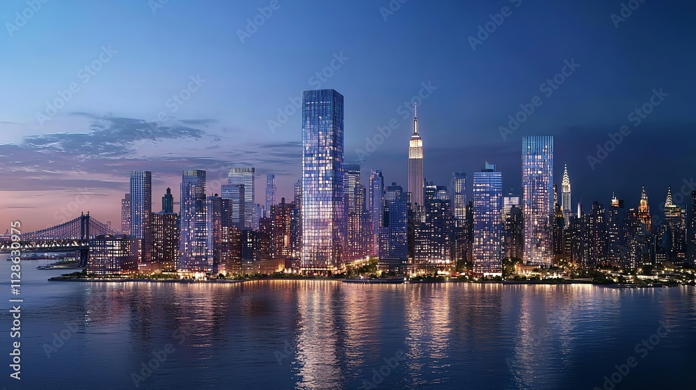 A Panoramic View of New York City's Skyline with Iconic Landmarks A Panoramic View of New York City's Skyline with Iconic Landmarks