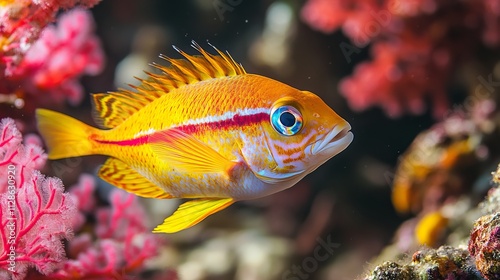 Vibrant Orange Fish in a Coral Reef Ecosystem. Stunning Underwater Photography of a Colorful Marine Life photo