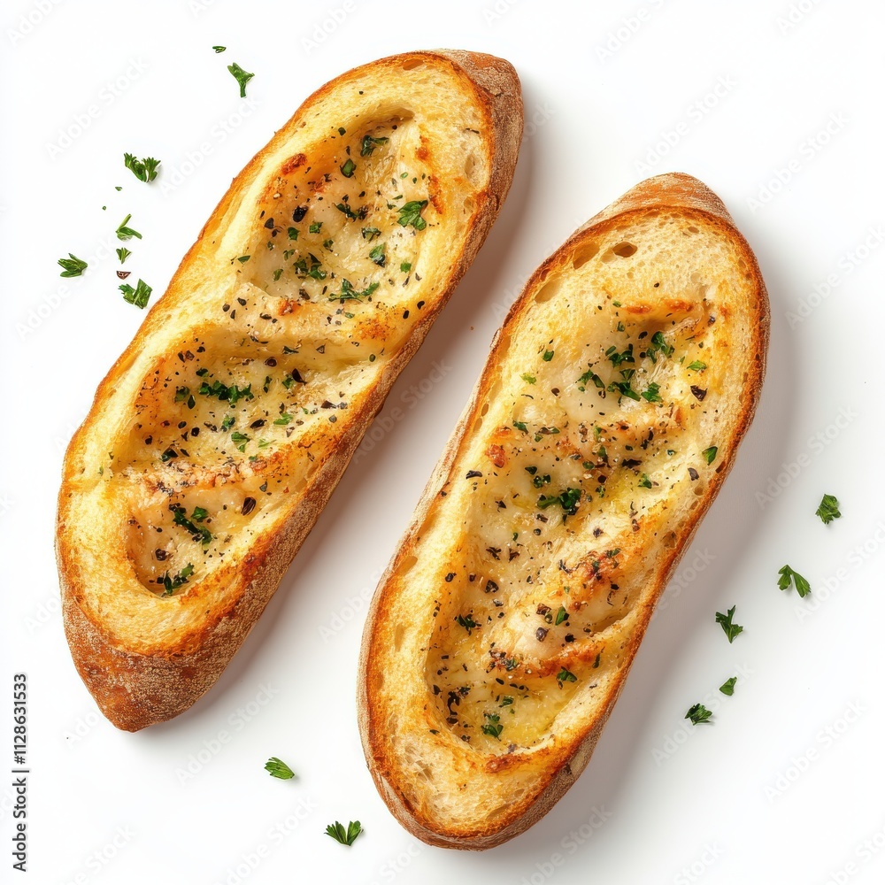 Garlic Bread isolated on white background, top view Garlic Bread isolated on white background, top view